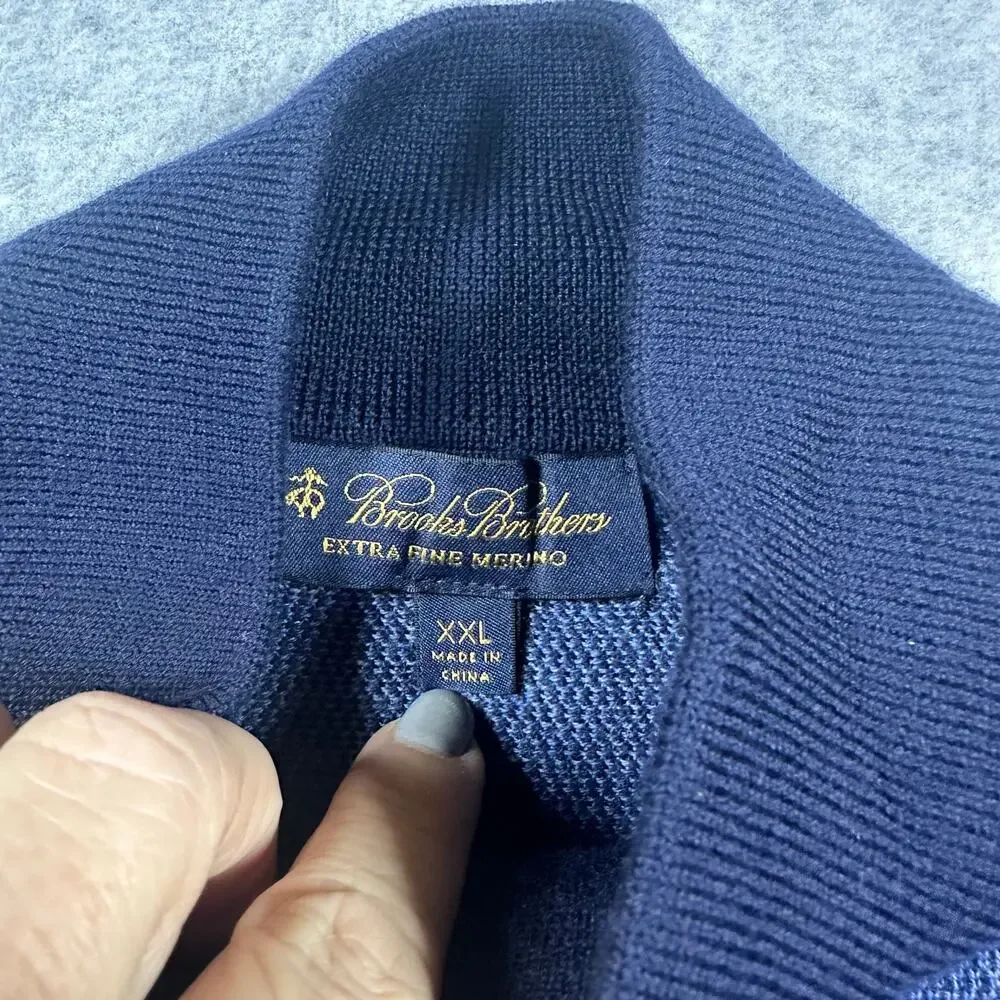 Brooks Brothers Washable Merino Birdseye Quarter Zip Sweater Navy 2XL